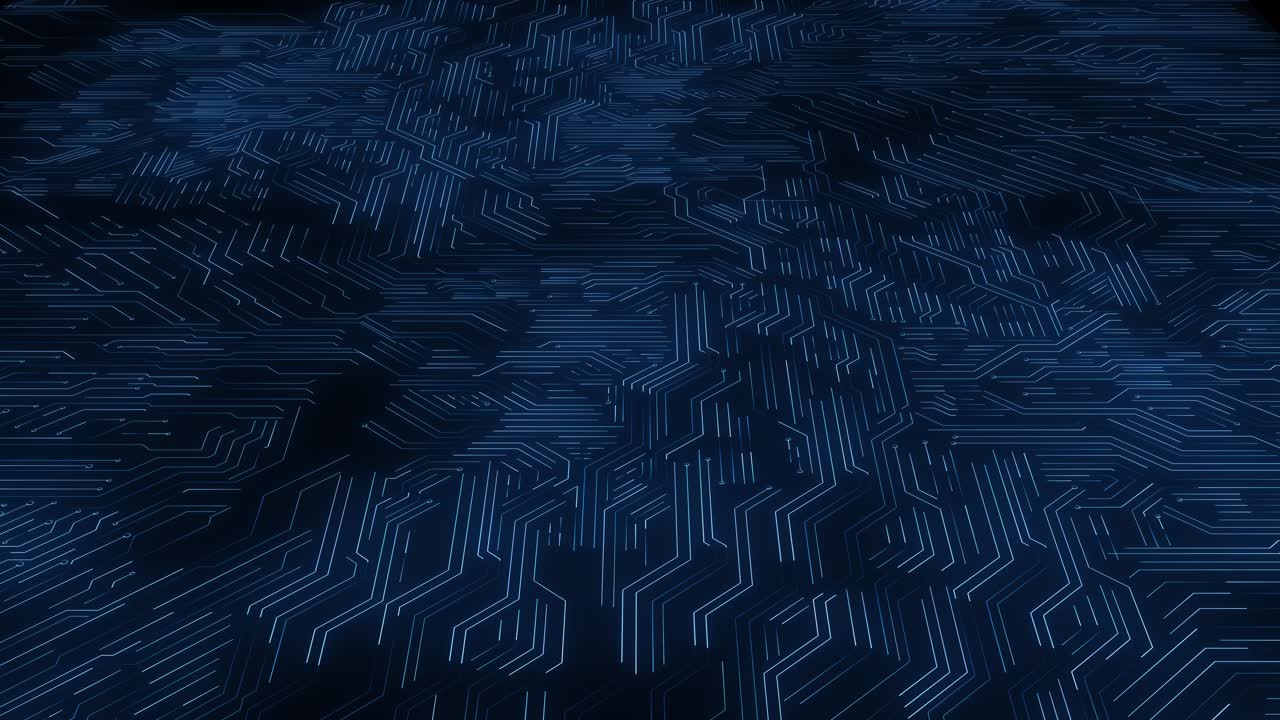 Dynamic motion futuristic circuit pattern glowing blue lines forming abstract technology background