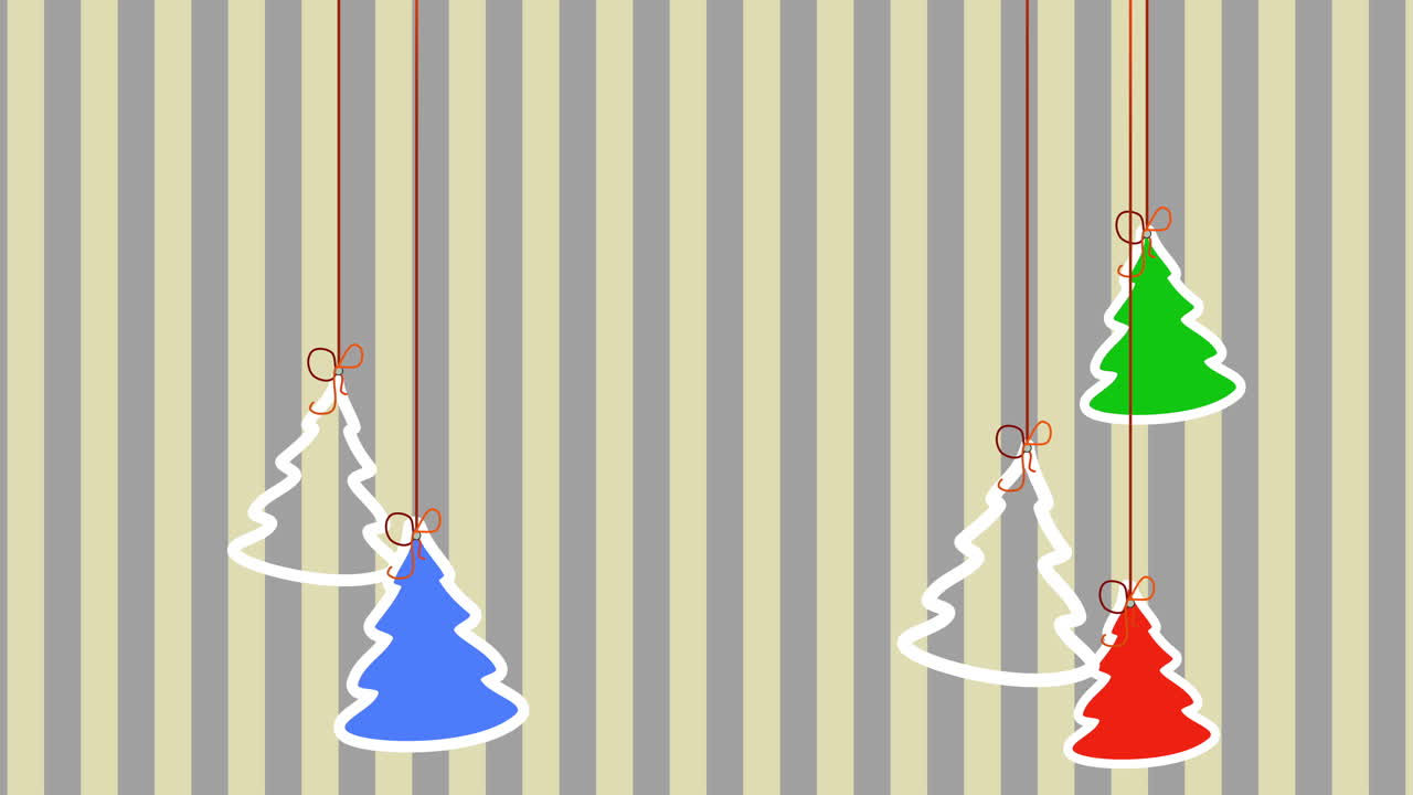Hanging Christmas trees and toys on stripes pattern