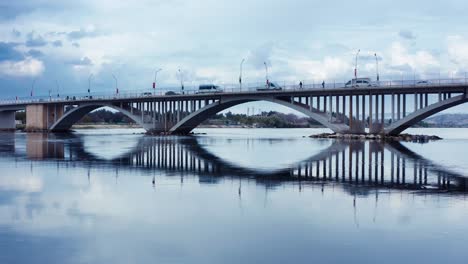 Aerial-view-of-arch-bridge-carrying-the-road-across-the-Euphrates-in-Birecik,-Turkey