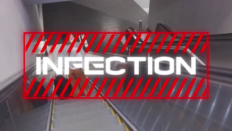 Infection-text-against-woman-using-escalator