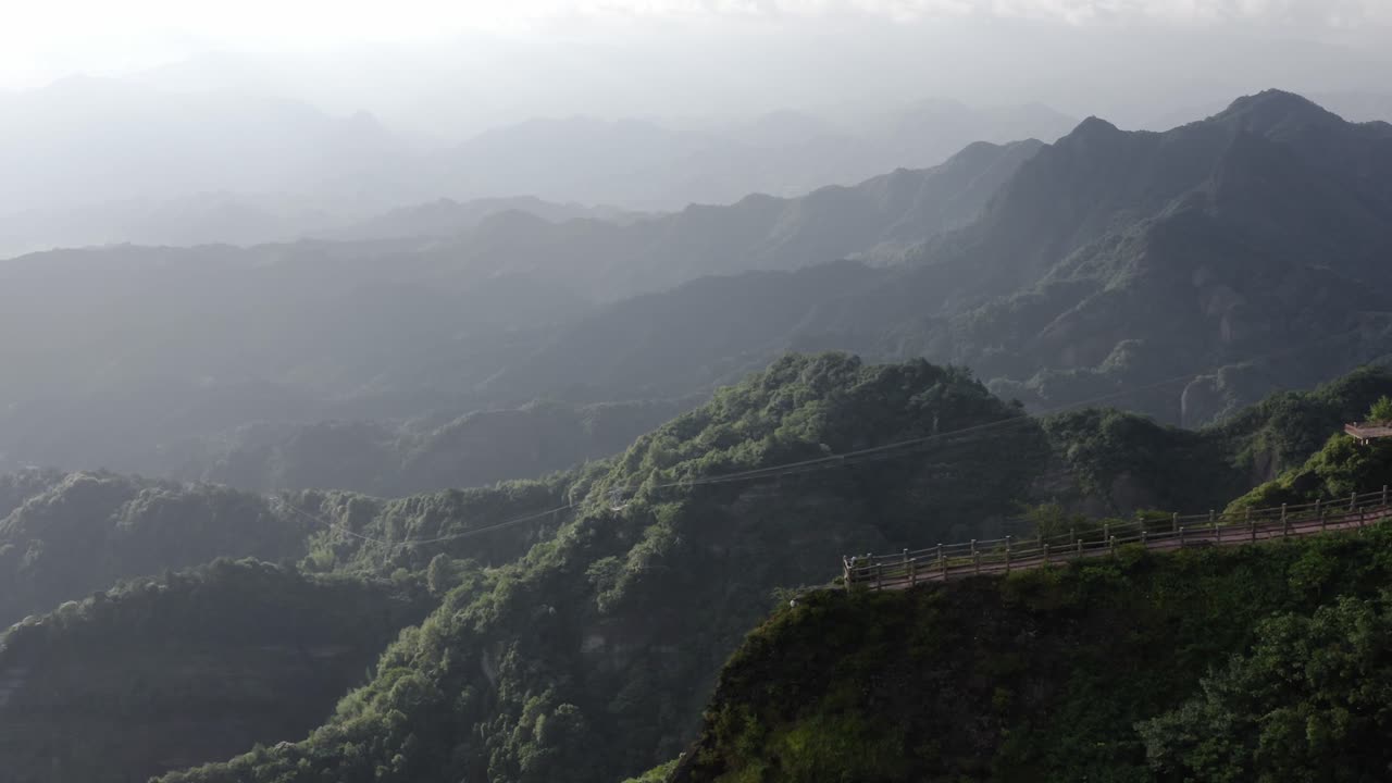 Aerial: Bajiao Shan mountain hike viewpoint in Chinese karst mountains, 4K view
