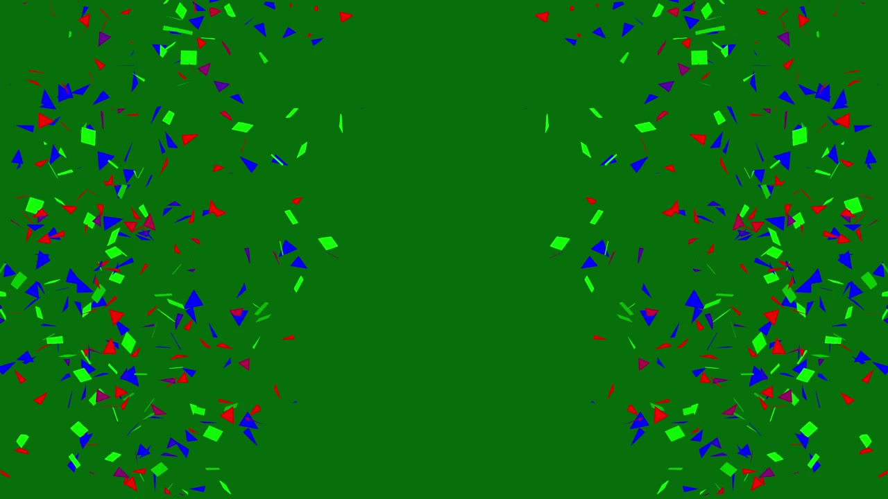 Coriandoli colorati che esplodono su sfondo green screen.