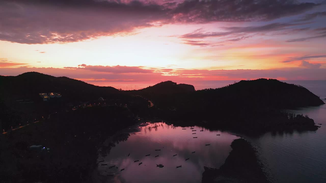 Koh Phangan scenic aerial drone footage at sunset Thailand destination