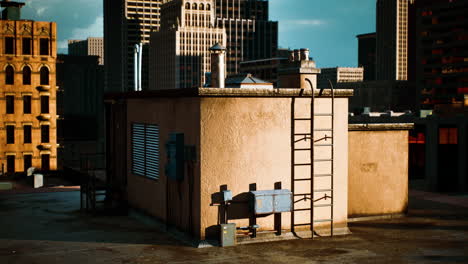 urban rooftop with utility equipment
