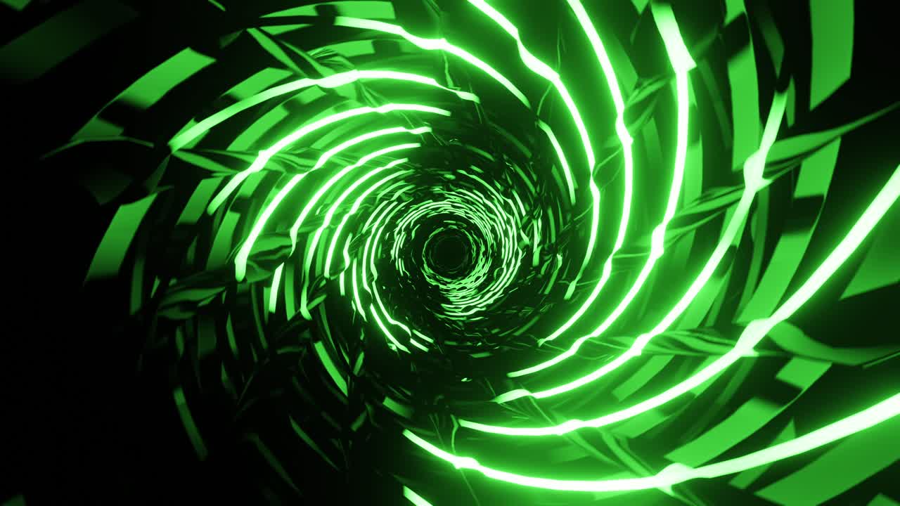 Green tunnel with hypnotic lines. Seamless looped animation