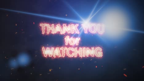 thank you for watching fire text cinematic trailer background with optical flares explosion. 4k 3d thank you for watching fire text with blue light flare burst for science technology trailer titles.