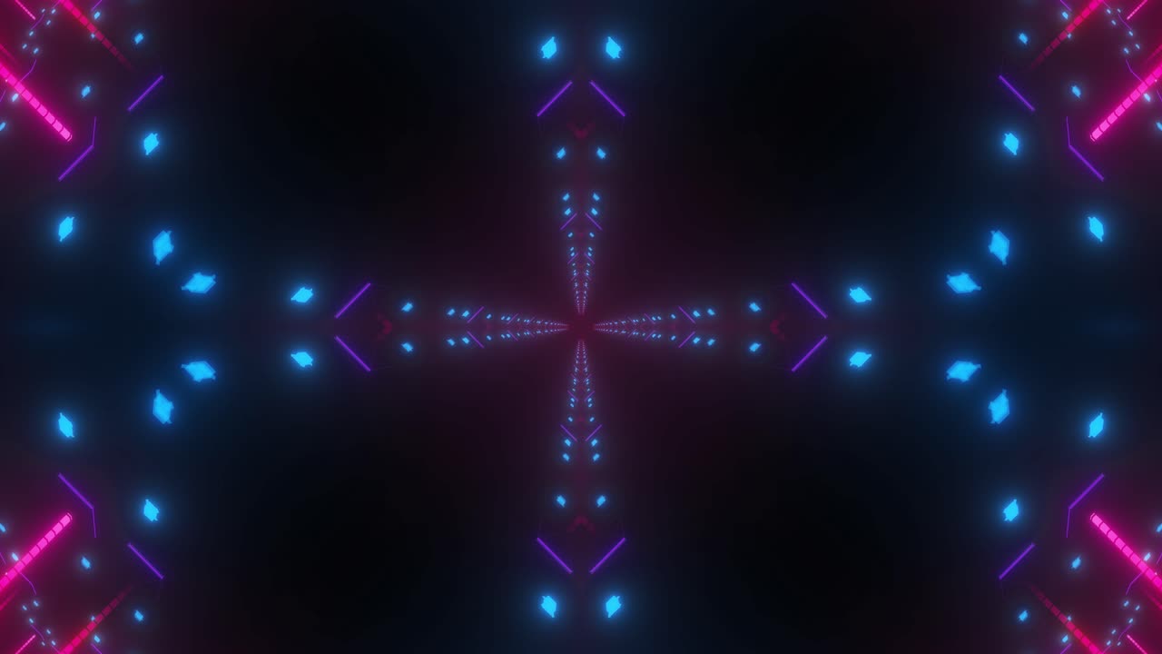 Visuale di tunnel geometrico al neon