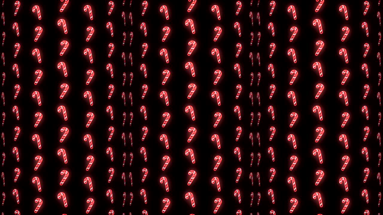 fondo de patrón navideño de neón de bastón de caramelo en animación de bucle rojo, blanco y negro