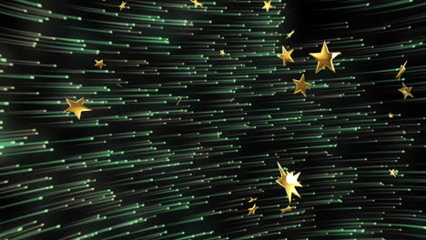animación de estrellas doradas cayendo sobre brillantes manchas verdes de luz.