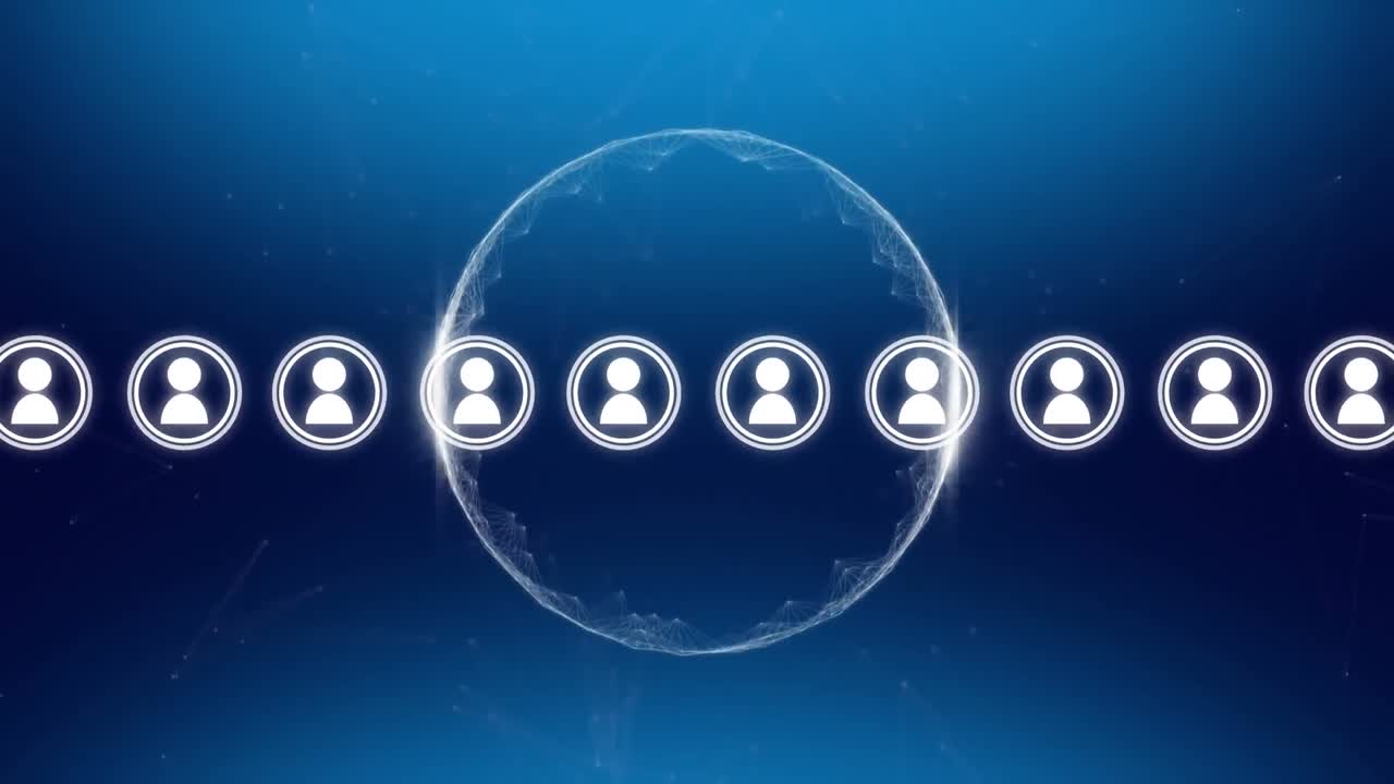 Animation of people icons over globe on blue background