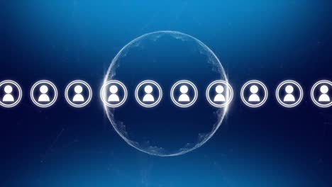 animación de iconos de personas en todo el mundo sobre fondo azul