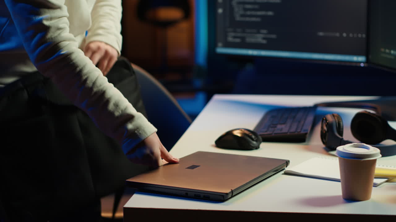 programador de teletrabajo llegando a la oficina en casa, comenzando a codificar