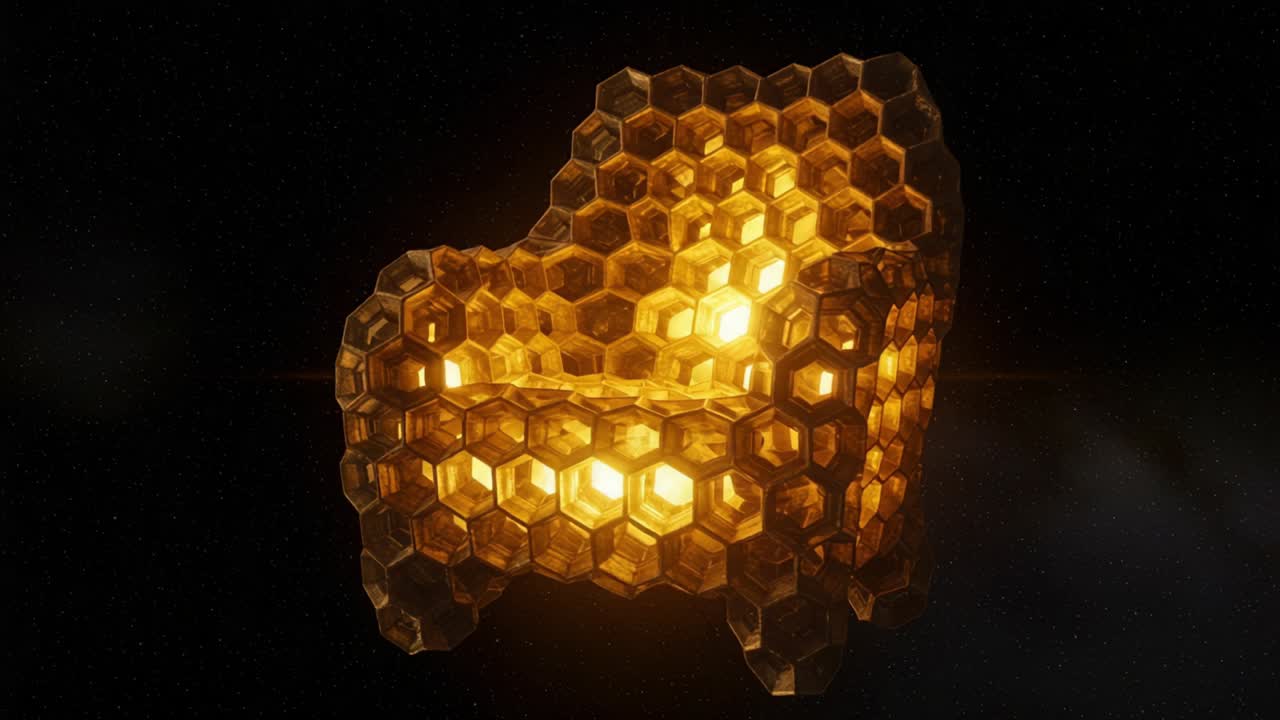A Stunning Honeycomb-Inspired Armchair Made of Golden, Illuminated Hexagons, Perfectly Crafted to Enhance Modern Interior Spaces with a Unique Aesthetic Appeal