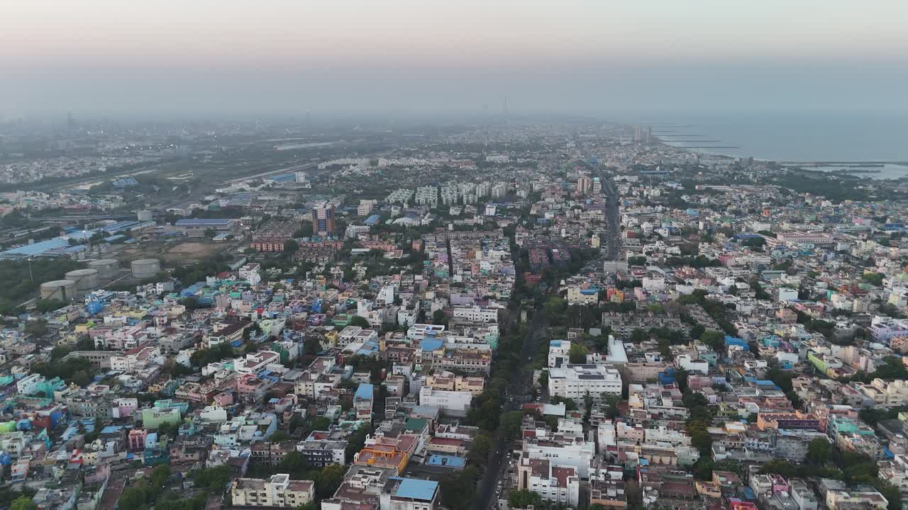 Late afternoon aerial showcasing Chennai’s extensive rail network from above