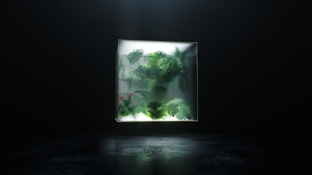 Loop an enchanting aquatic ecosystem displayed beautifully within a glas cubic container