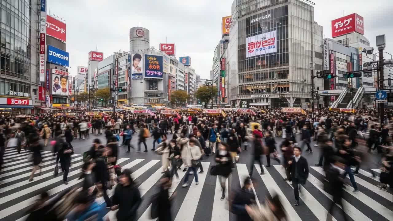 Busy Shibuya Scramble Crossing in Tokyo, Japan