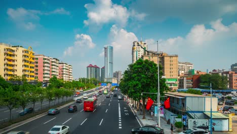 sunny day guangzhou city traffic street bridge walking panorama 4k time lapse china