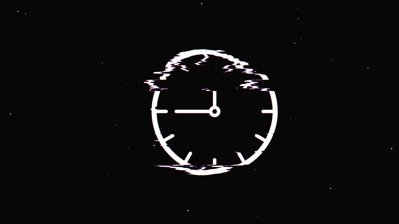 Line time and clock hud holographic symbol on digital old tv screen seamless loop glitch animation. Hearts. Dynamic retro and joyful. Colorful and vintage video footage.