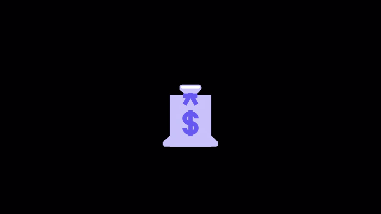 Animated Money Bag Icon with Dollar Sign on Black Background