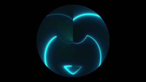 círculo oscuro con líneas de neón asimétricas de luz, generado por computadora.