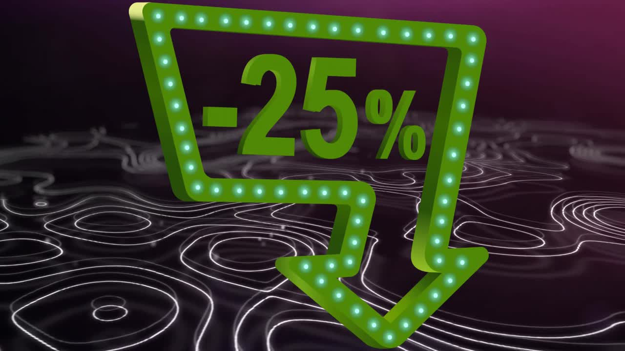 анимация 25 процентов и зеленый знак стрелки на белых линиях в фоне