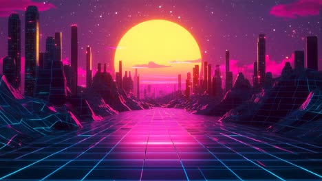 el atardecer de la ciudad cyberpunk retro