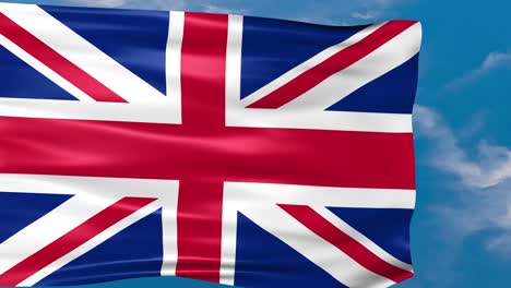 animación de video de la bandera del reino unido ondeando en el viento sobre fondo de cielo azul