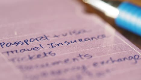 travel checklist notes