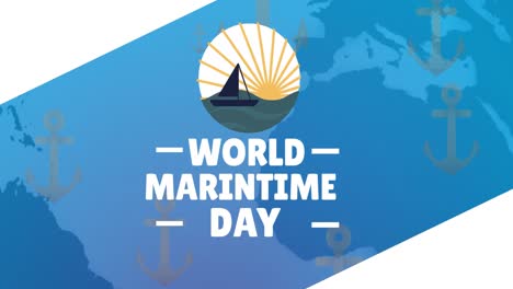 animation of world maritime day text over anchors