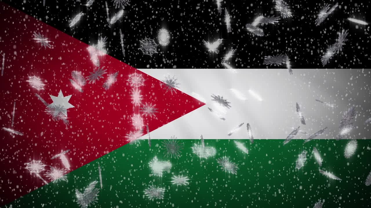 Jordan flag falling snow loopable, New Year and Christmas background, loop