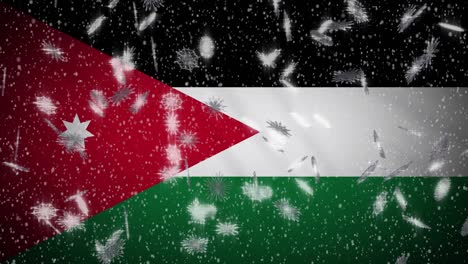 jordan flag falling snow loopable, new year and christmas background, loop