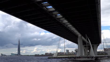 saint petersburg, view from a pleasure boat on the gulf of finland and the western high-speed diameter bridge