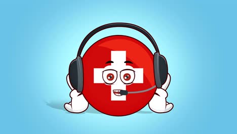 icono de dibujos animados bandera suiza cara animación llamada operador hablar con alfa mate