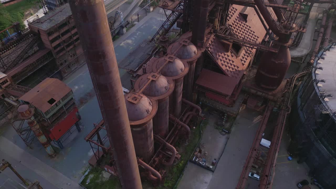 Aerial view of the blast furnaces from top-down