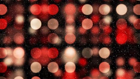 nieve cayendo con círculos de navidad de luz bokeh