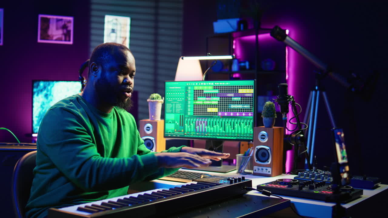 músico haciendo clases pagadas en línea para ayudar a la gente a tocar notas de piano