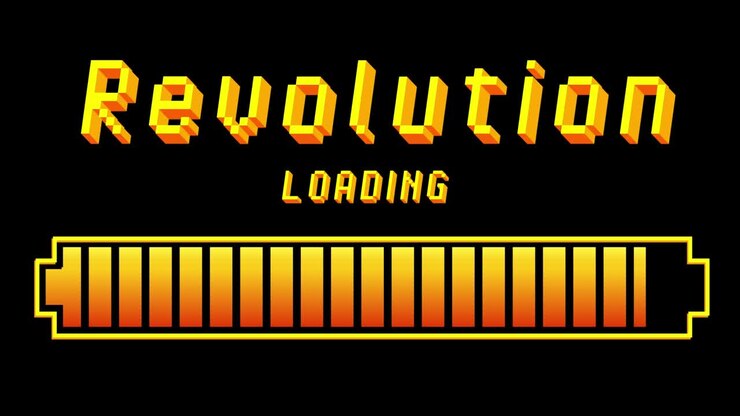 Revolution text with Loading, Downloading, Uploading Bar Indicator