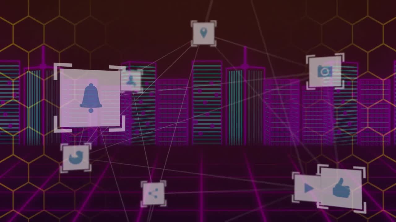 animación de la red de conexiones a través del paisaje urbano digital