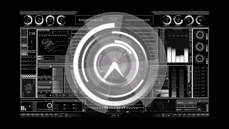 Animation of scope scanning with clock over digital interface on black background