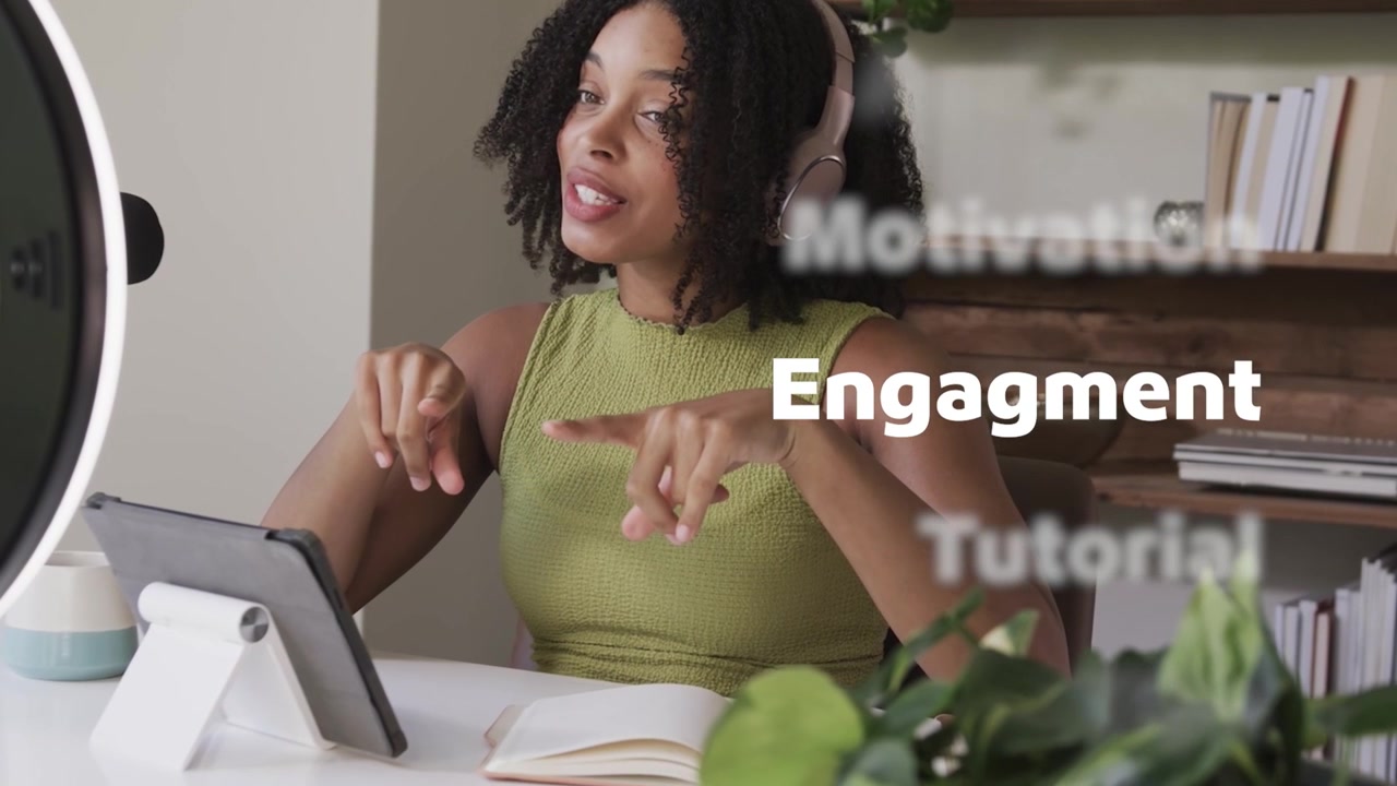 Young Black Woman Vlogging and Talking to Camera with Ring Light