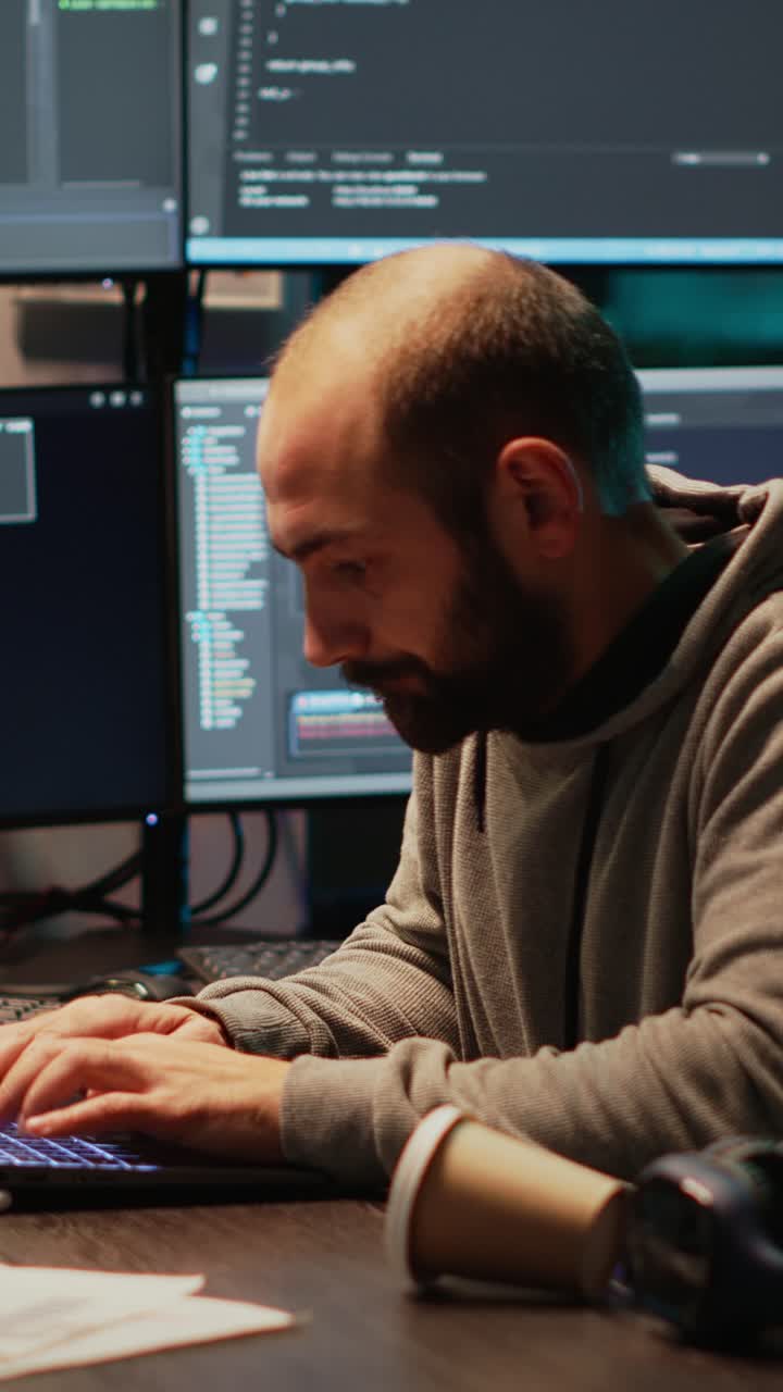Vertical video: App IT engineer sleeping on desk and being drained