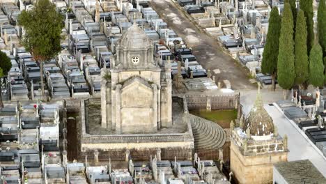 mausoleum in a graveyard, aerial view