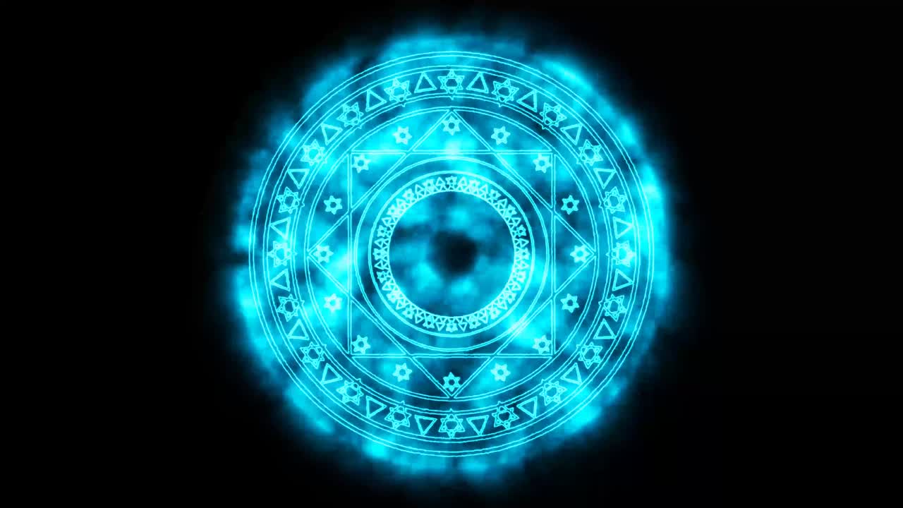 estrella mágica signo hexágono energía de llama azul alrededor de pantalla negra