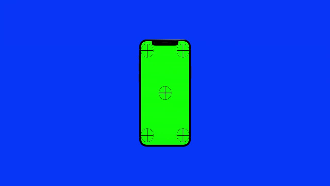 el teléfono inteligente negro se enciende con fondo azul. pantalla verde fácil de personalizar. imagen generada por computadora.