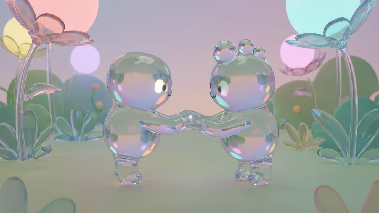 Playful Translucent Characters Connect in a Whimsical Pastel World