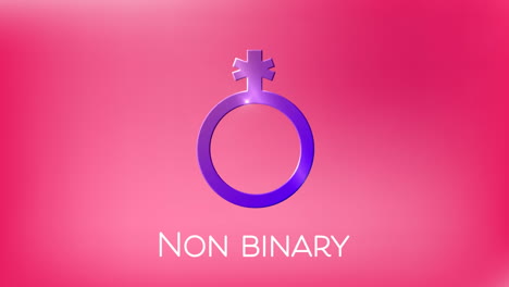 animación de un símbolo de género no binario púrpura, sobre un fondo rosa