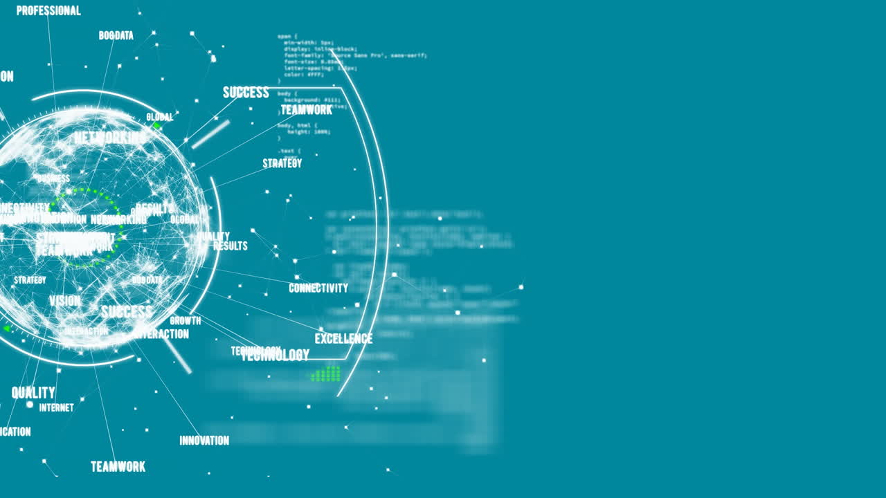Animation of globe over data processing on blue background