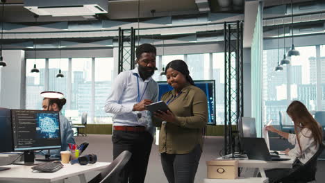 startup office coworkers doing brainstorming, developing ai models