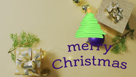 animation of merry christmas text over christmas presents