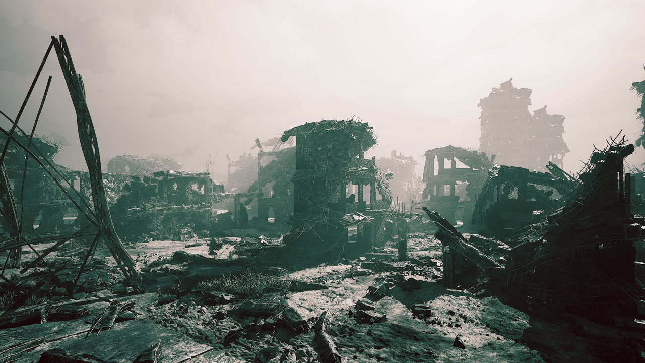 Desolate landscape of ruins captures the aftermath of destruction